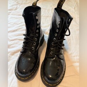 Dr. Martens Black Croc-Patterned Combat Boots